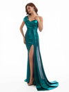 Elegant One Shoulder Mermaid Side Split Sparkly Metallic Long Formal Dresses Online