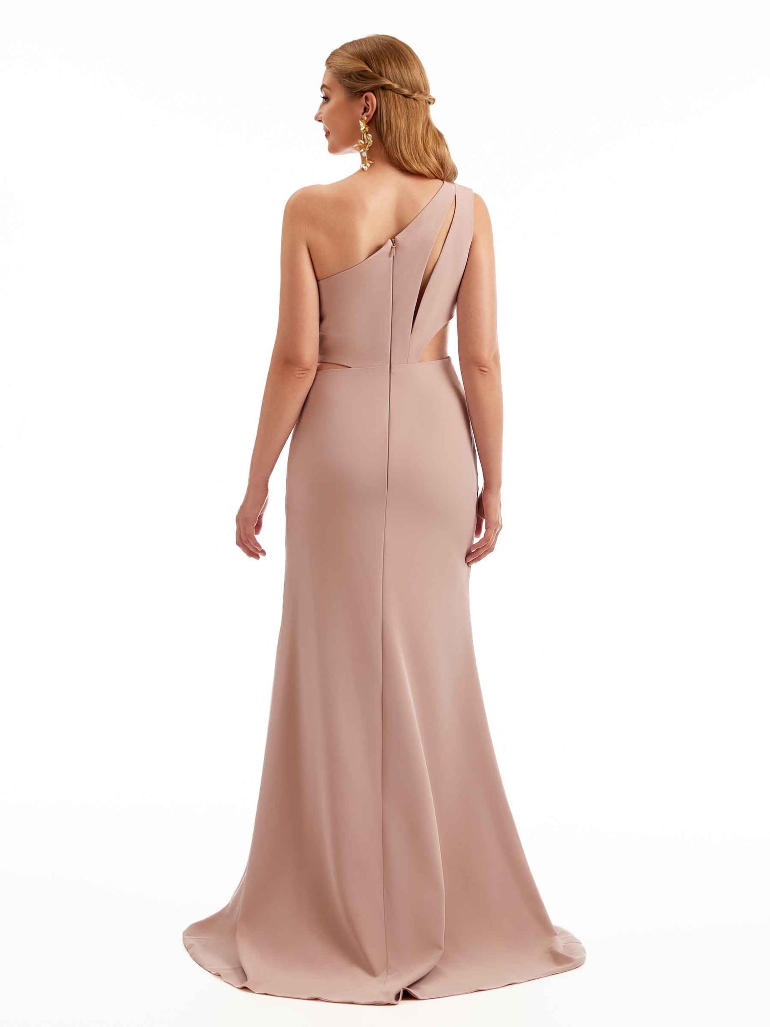 Fendue Robe demoiselle d'honneur longue sirène sexy une épaule en crêpe extensible