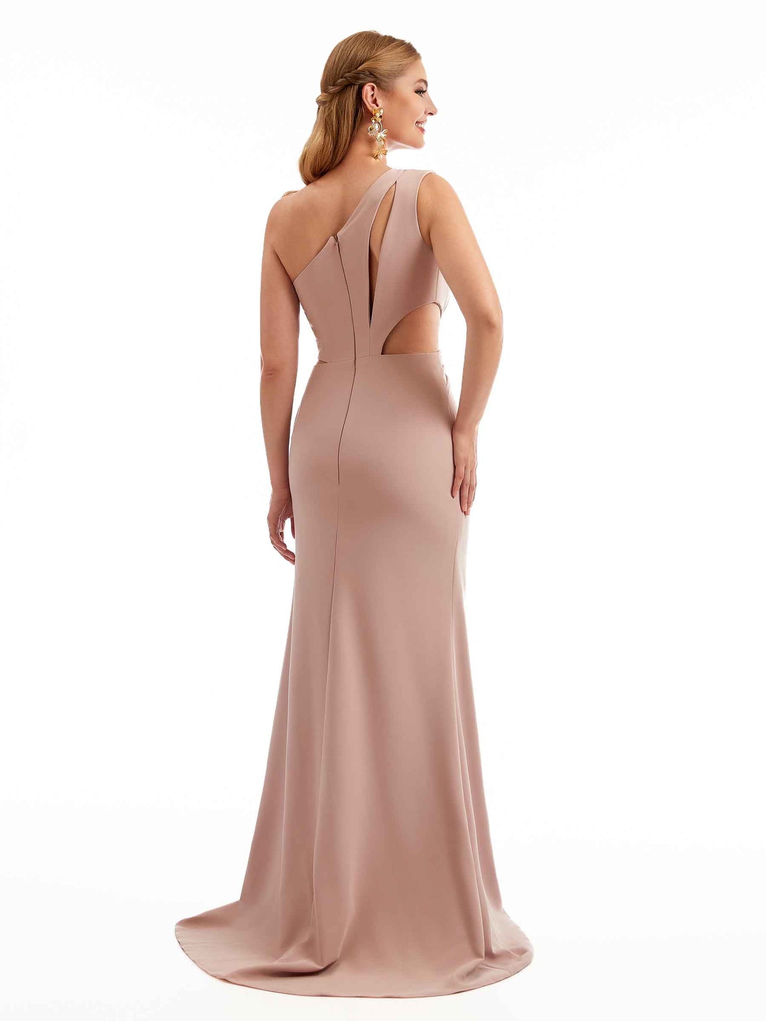 Fendue Robe demoiselle d'honneur longue sirène sexy une épaule en crêpe extensible