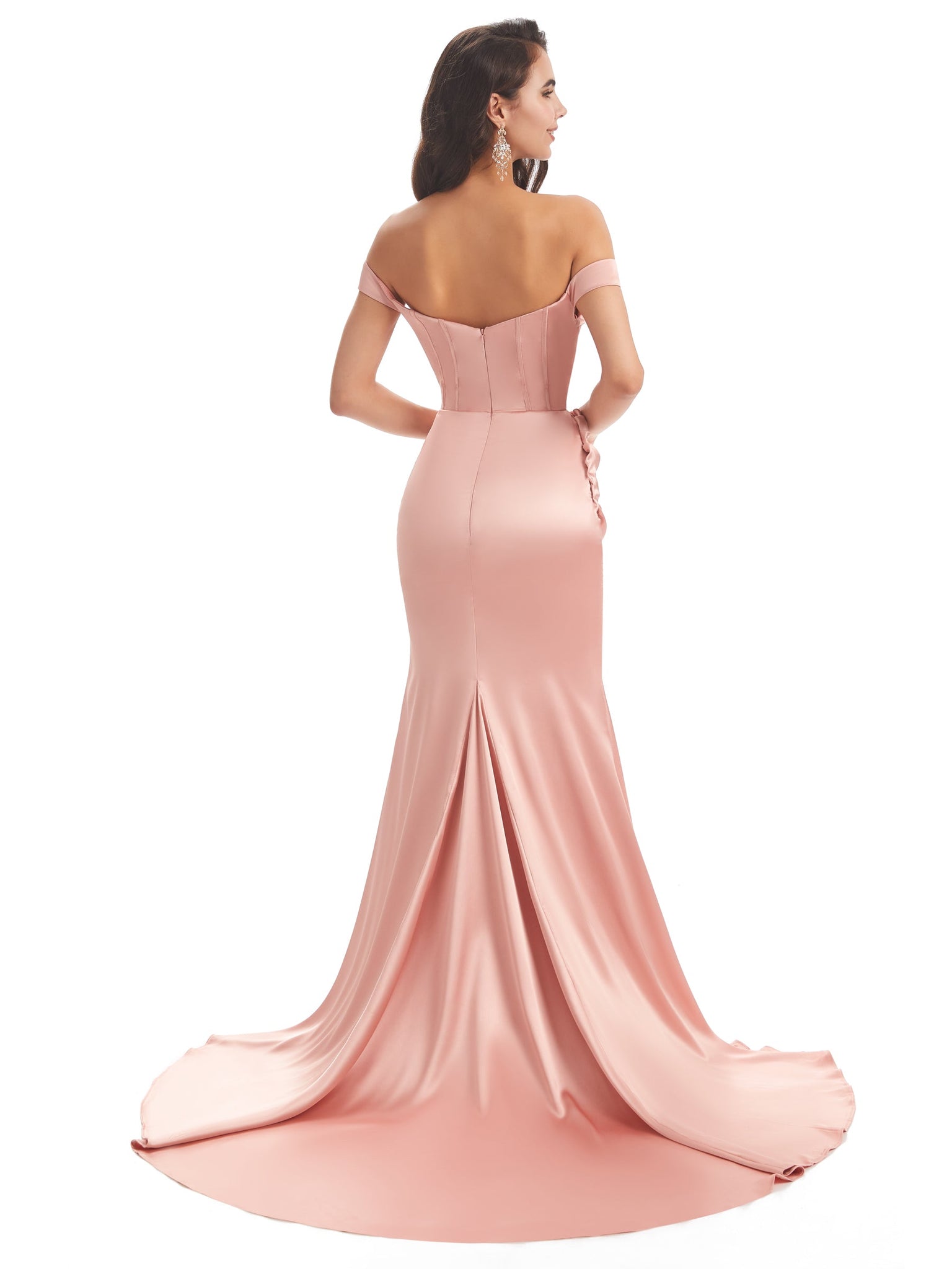 Tenue femme pour mariage A-ligne longues satin doux fente