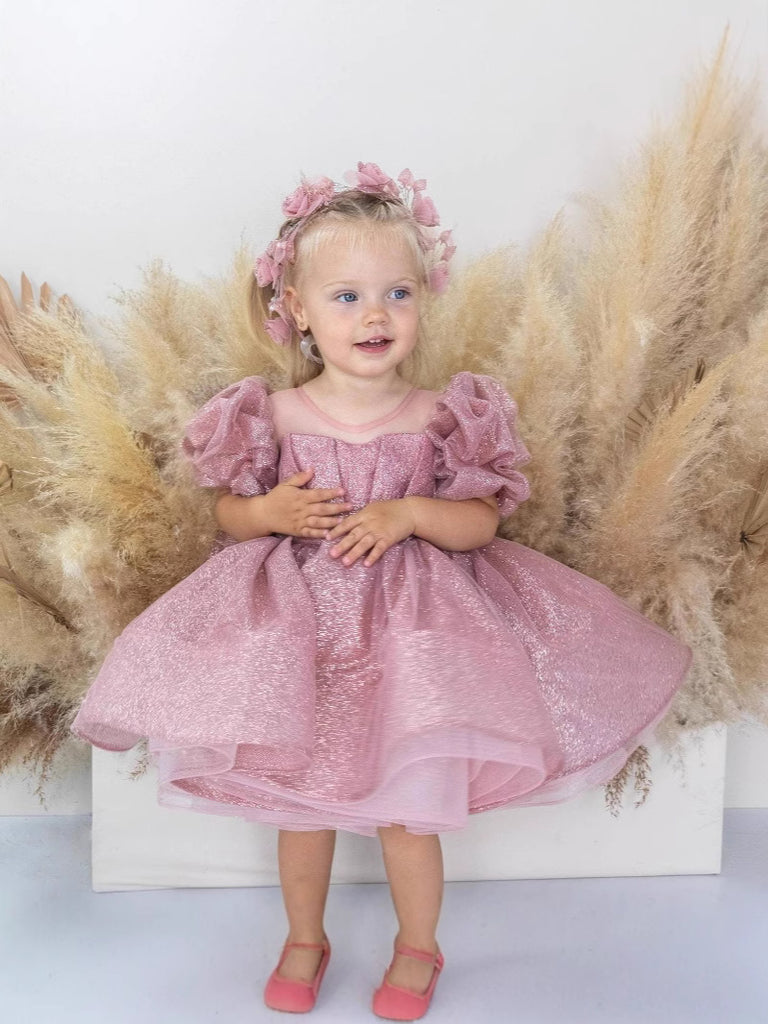 Jolies robe de princesse à nœud et perles robe de bal bouffante pour concours de beauté
