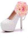 Women's Wedding Shoes Lace Shoes Beaded Flower Shoes High Heel Bridal Shoes,H36