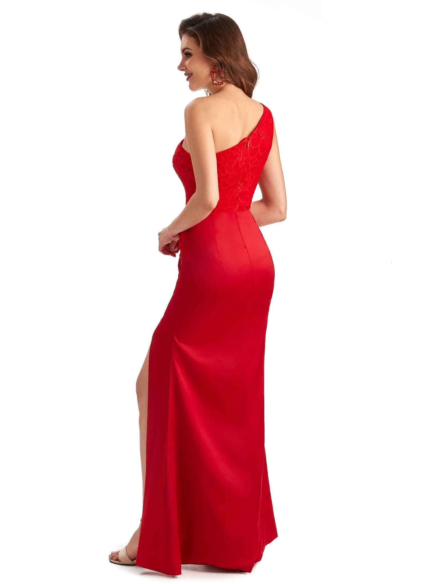 Robe de mariée longue sexy en satin soyeux avec fente dentelle style sirène