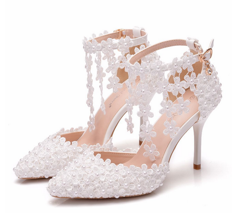 Women's Wedding Shoes Lace Shoes Ponted Toe High Heel Bridal Shoes,H38