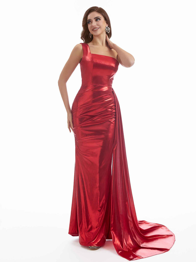 Sexy Mermaid One Shoulder Women Metallic Stretch Shiny Long Dresses Online