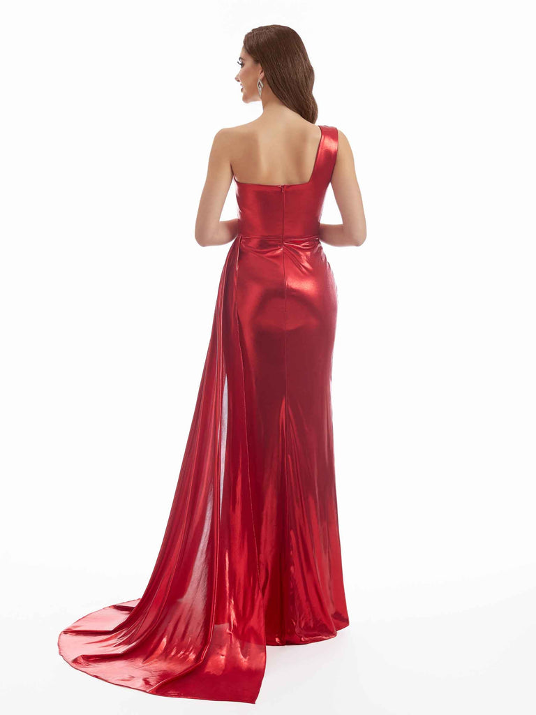 Sexy Mermaid One Shoulder Women Metallic Stretch Shiny Long Dresses Online