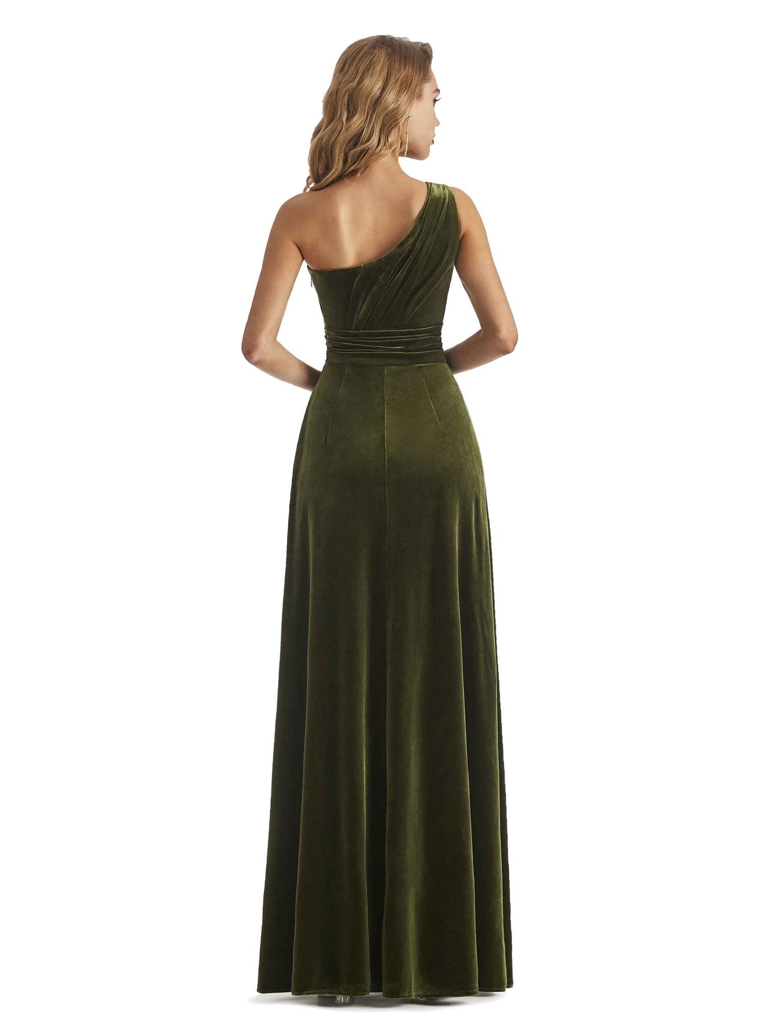 Robes de demoiselle d'honneur longues en velours élégantes à une épaule unique