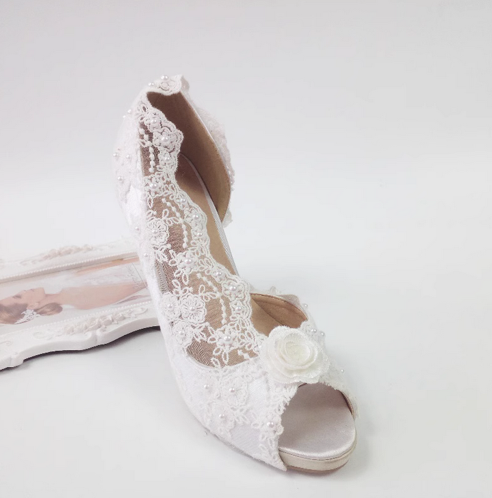 Women's Wedding Shoes Lace Shoes Flower High Heel Bridal Shoes,H39