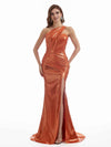 Sexy Side Split Mermaid One Shoulder Ruched Metallic Long Dresses Online