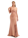 Robes de demoiselle d'honneur sexy satin extensible fente latérale sans bretelles robe invitée mariage