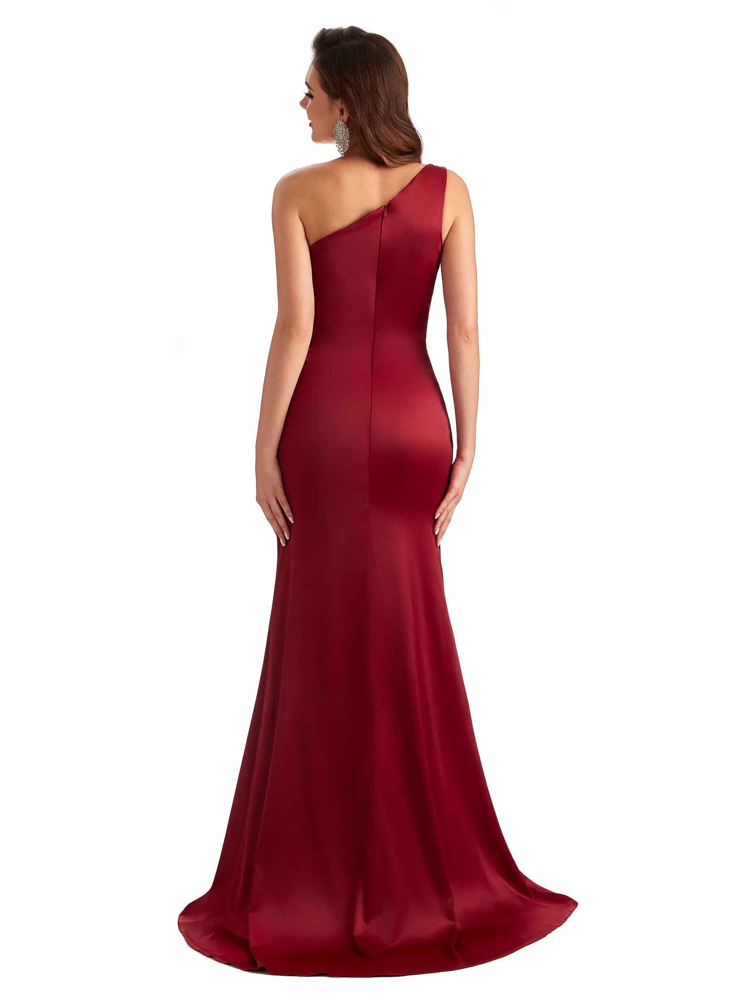 Robe de cérémonie mariée longue sexy en satin doux avec fente et dentelle sans manches