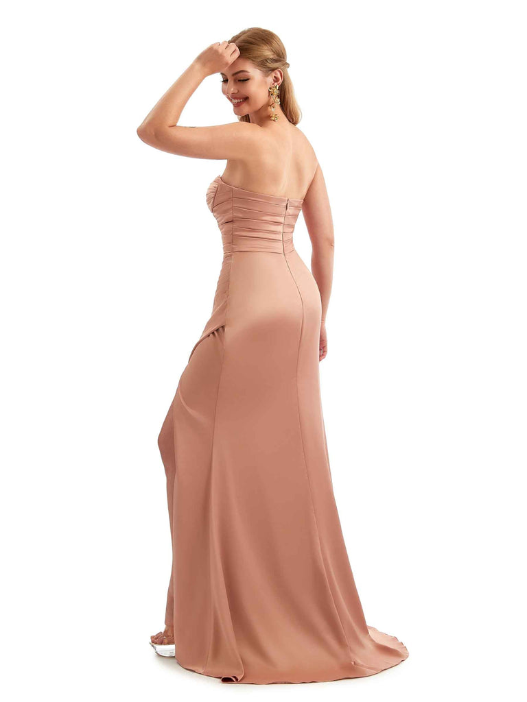 décolleté en cœur Robe de demoiselle d'honneur sexy en satin extensible fente latérale