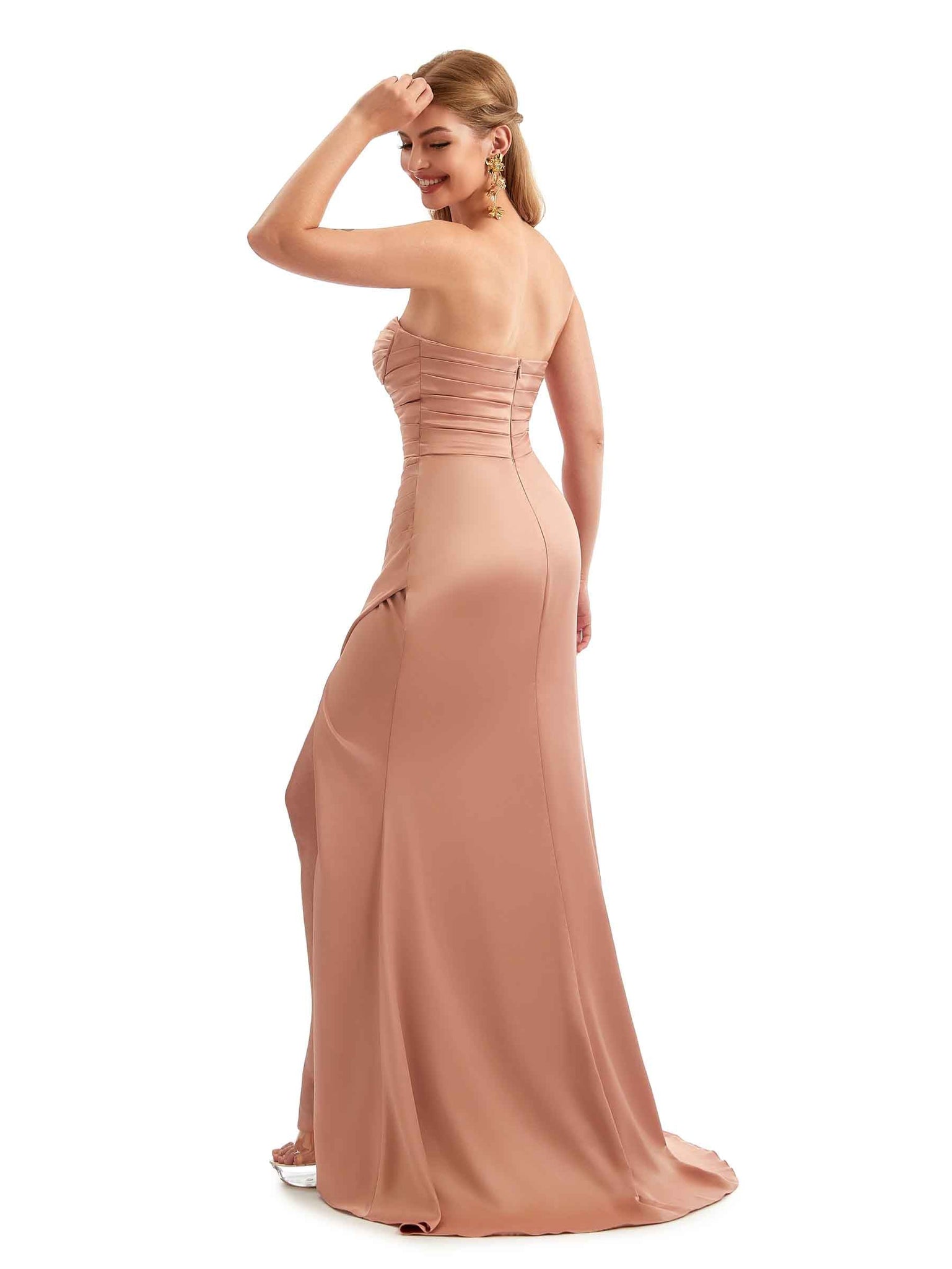 décolleté en cœur Robe de demoiselle d'honneur sexy en satin extensible fente latérale