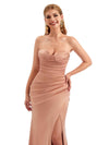 décolleté en cœur Robe de demoiselle d'honneur sexy en satin extensible fente latérale