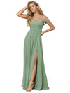 Robe de demoiselle d'honneur longue sexy épaules dénudées ligne A fendue