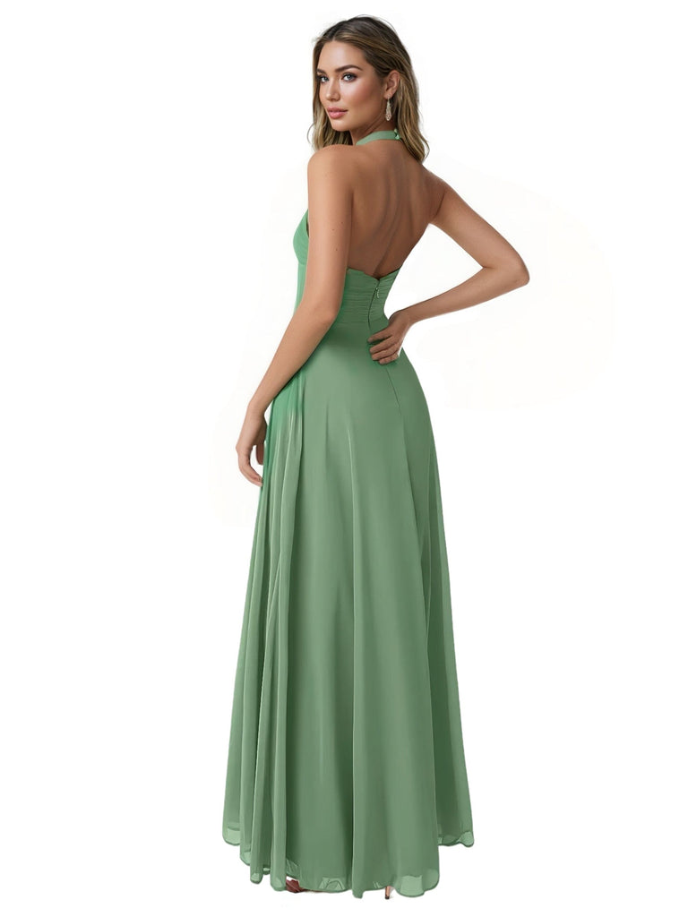Robe sexy en mousseline de soie col en V longueur au sol