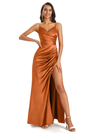 Robes demoiselle d'honneur longues satin sirène sexy orange brûlé dépareillées