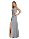 Robe longue en mousseline de soie sexy avec fendue bretelles spaghetti