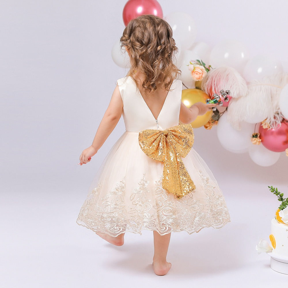 Robe de princesse en dentelle de luxe pour filles élégante avec nœud pour mariage