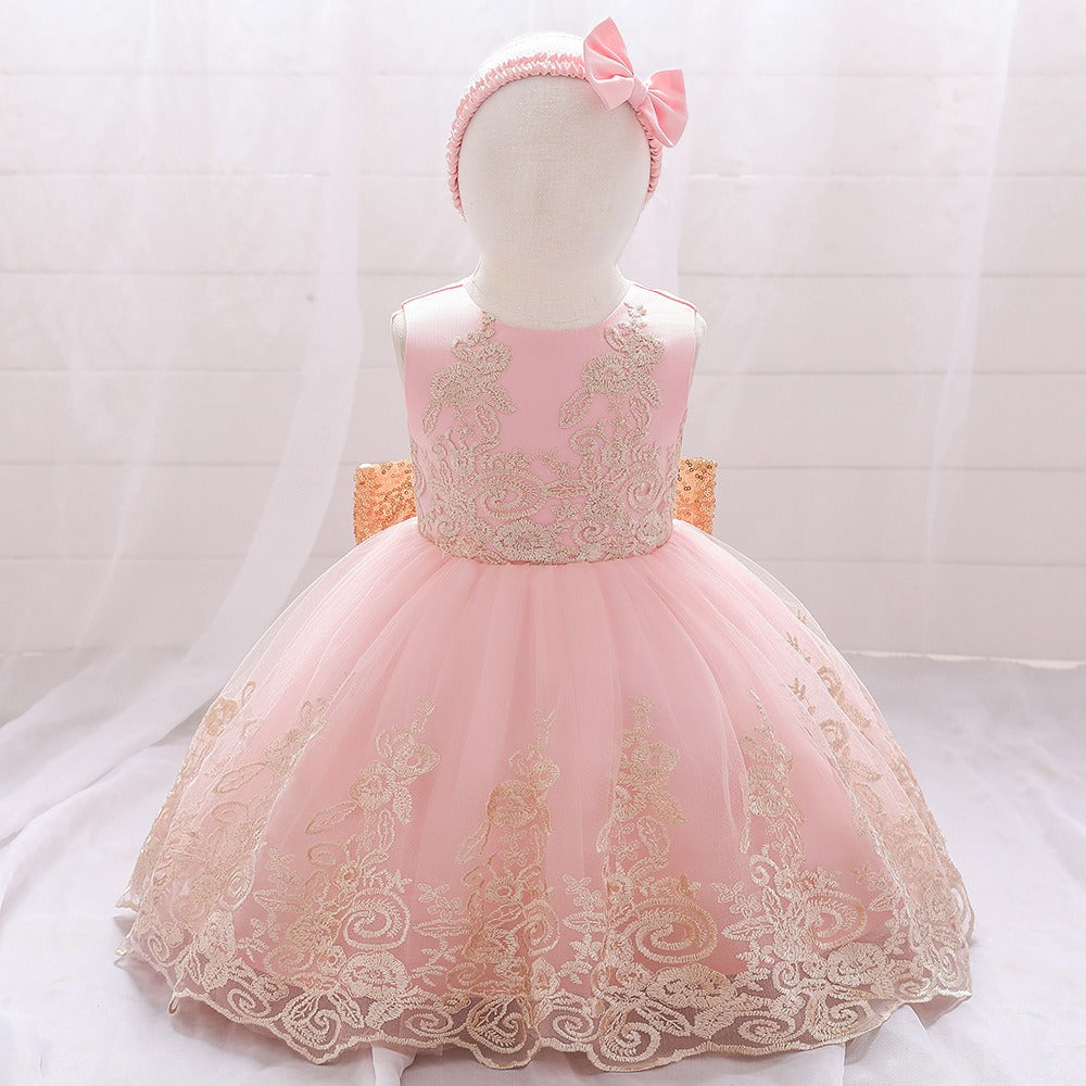 Robe de princesse en dentelle de luxe pour filles élégante avec nœud pour mariage
