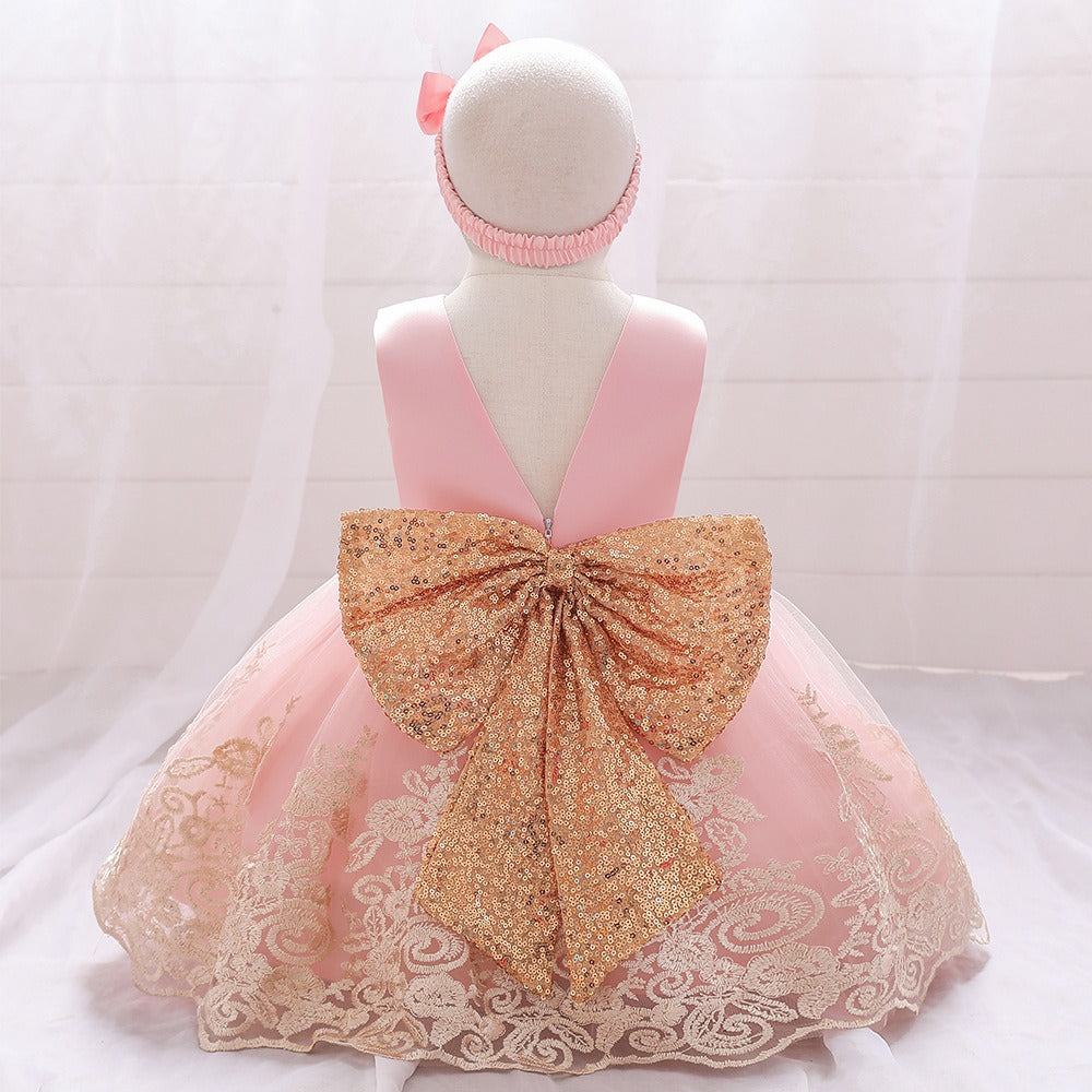 Robe de princesse en dentelle de luxe pour filles élégante avec nœud pour mariage