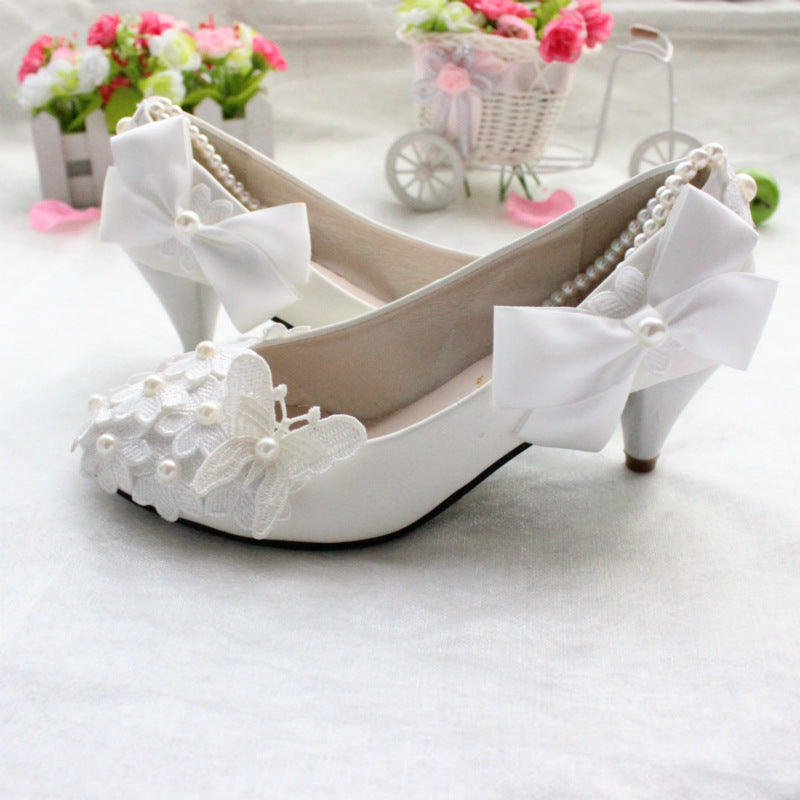 Women's Wedding Shoes Decorative Heel Wedding Heels Bridal Shoes With Beading WS0004