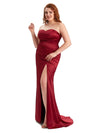 Robe de demoiselle d'honneur longue en satin doux sexy grande taille pour mariage