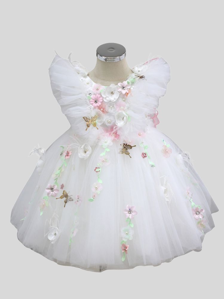 Robe de bal en dentelle appliquée pour fille de fleur pour mariage robe de concours tulle pour enfants