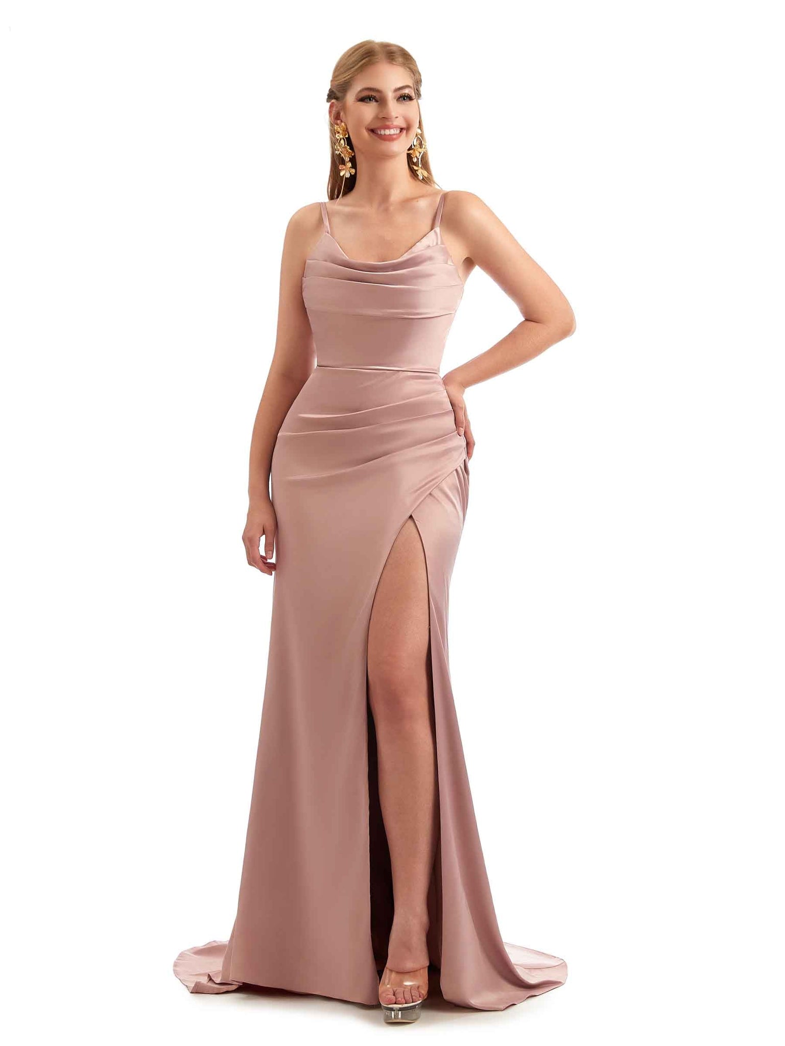 Satin extensible Robes demoiselle d'honneur bohème chic sexy à fente longue