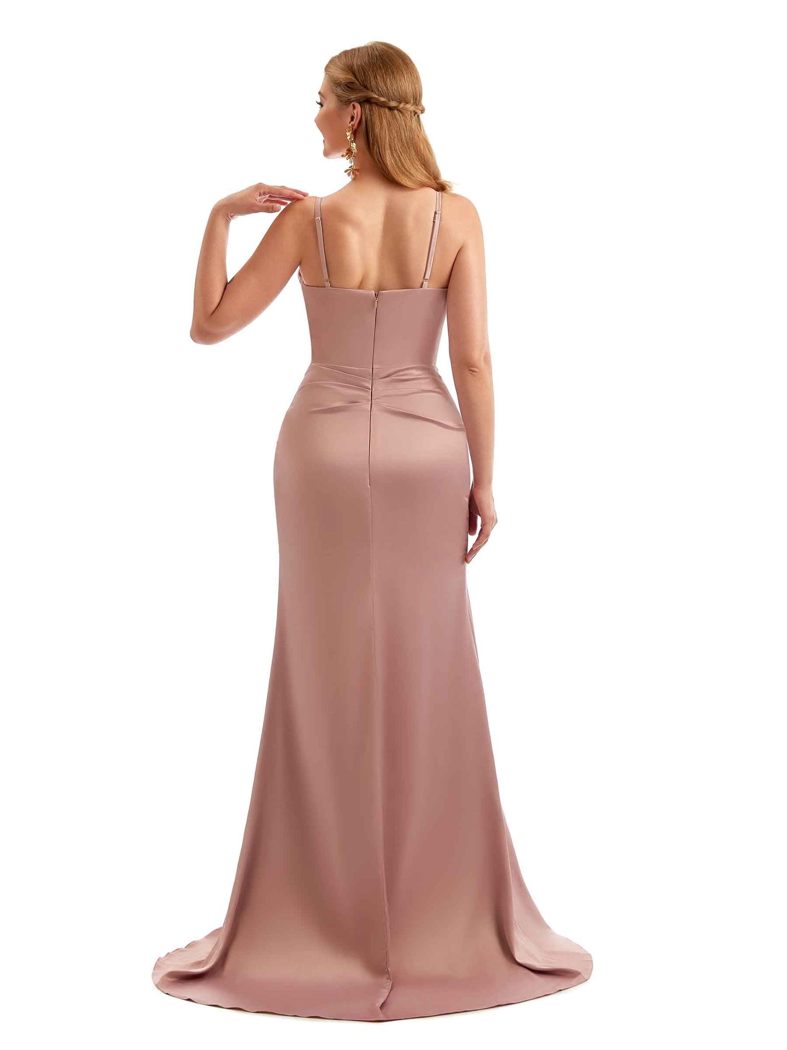 Satin extensible Robes demoiselle d'honneur bohème chic sexy à fente longue