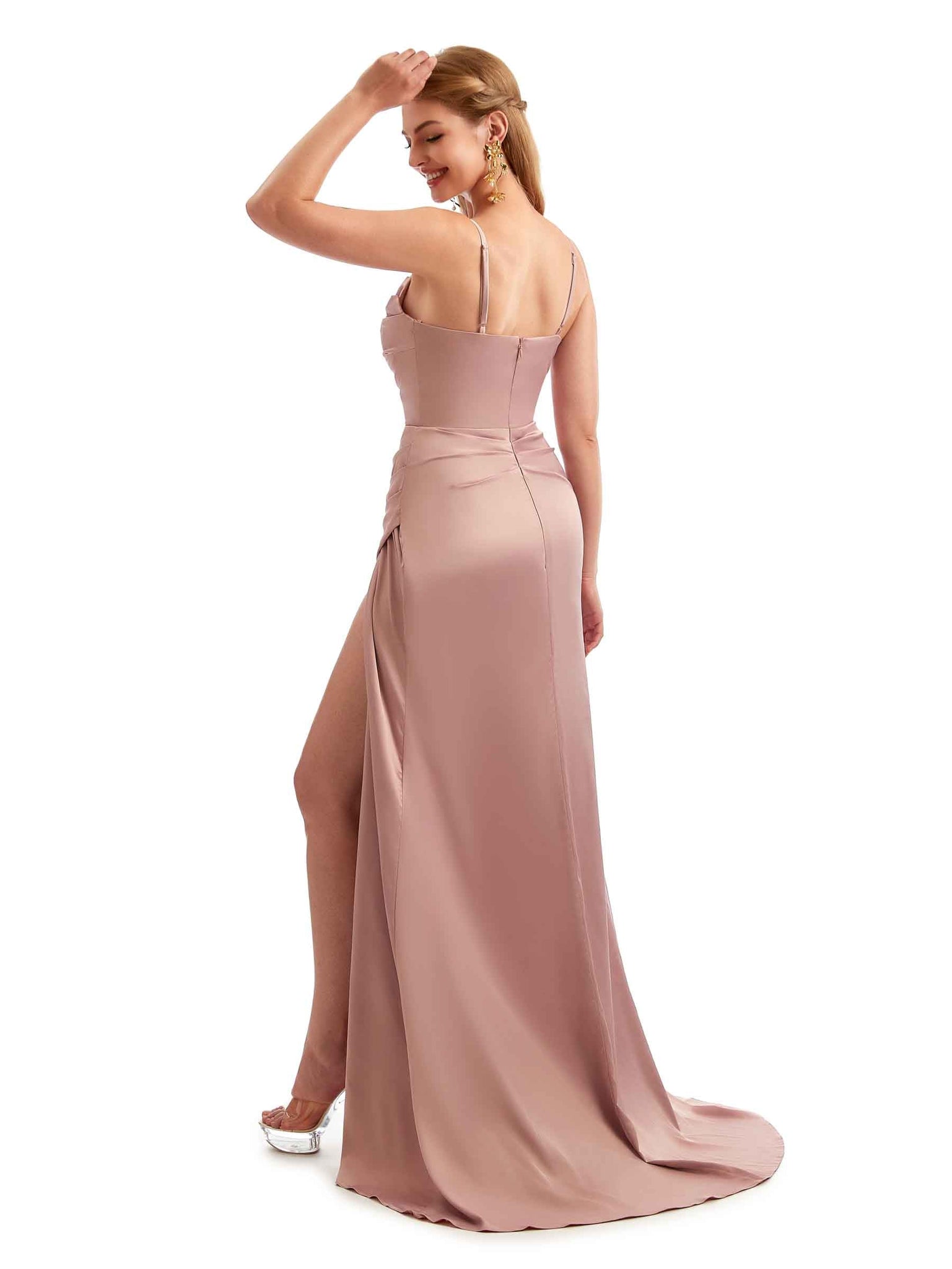 Satin extensible Robes demoiselle d'honneur bohème chic sexy à fente longue