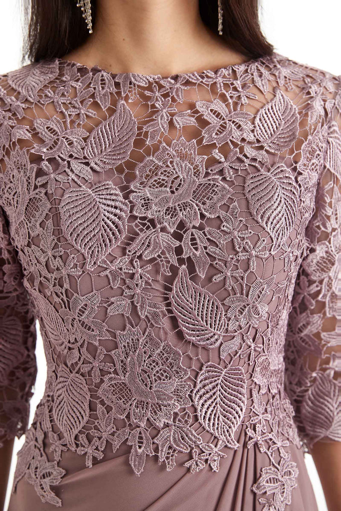 Robes de mère de la mariée longues en mousseline élégantes demi-manches en dentelle