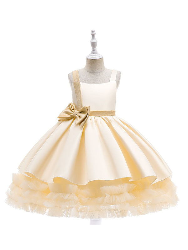Robe de princesse élégante en satin et tulle avec nœud pour filles