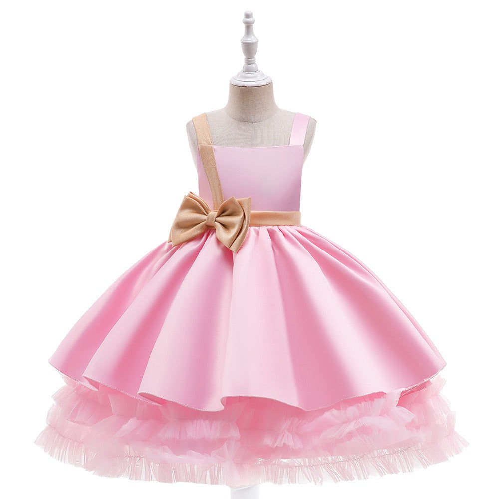 Robe de princesse élégante en satin et tulle avec nœud pour filles