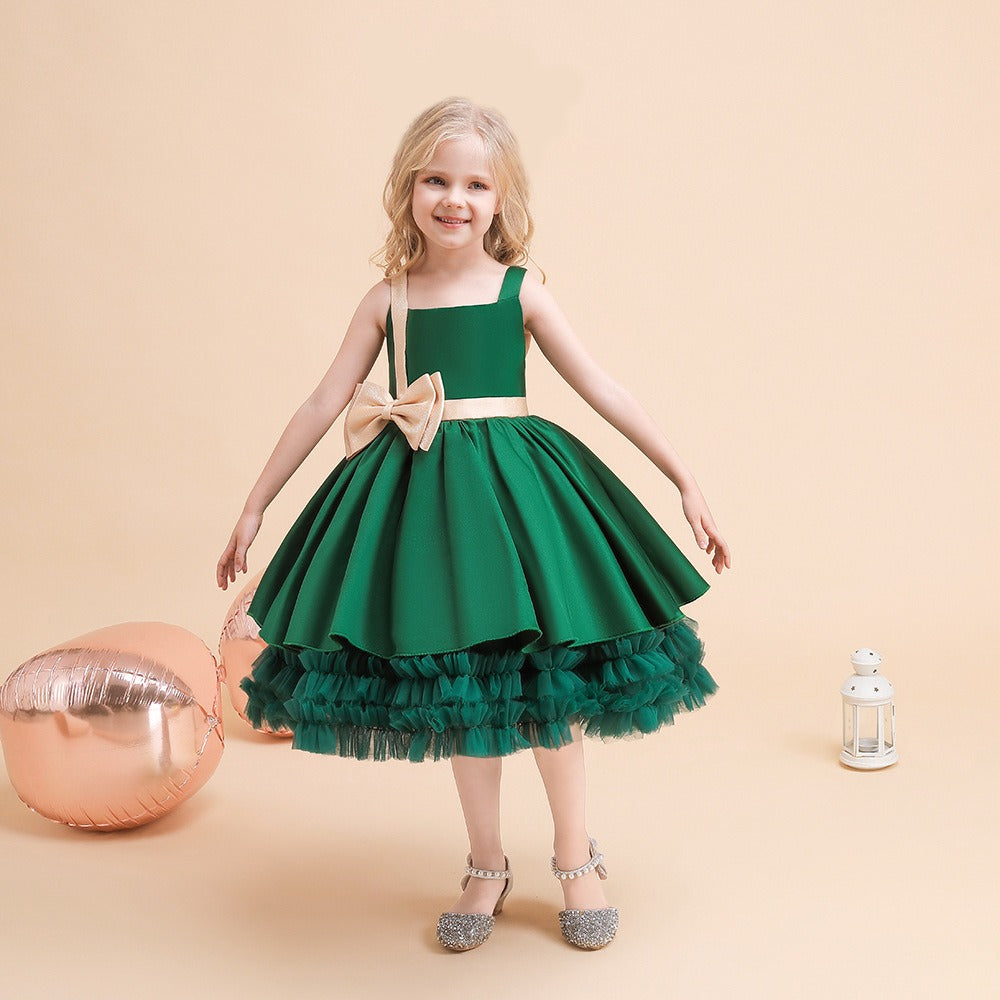 Robe de princesse élégante en satin et tulle avec nœud pour filles
