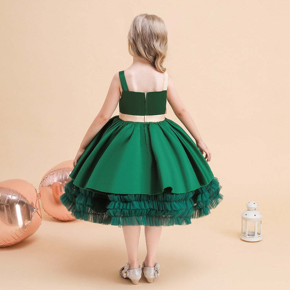 Robe de princesse élégante en satin et tulle avec nœud pour filles