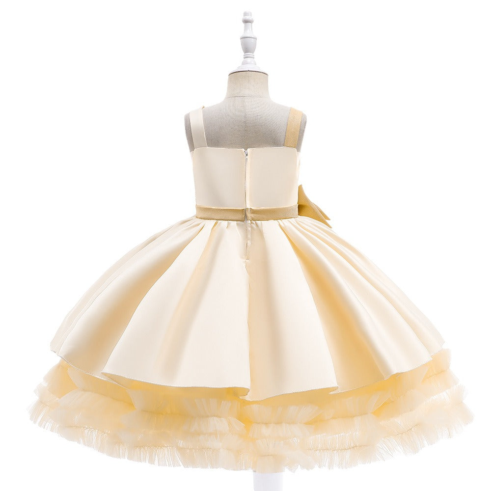 Robe de princesse élégante en satin et tulle avec nœud pour filles