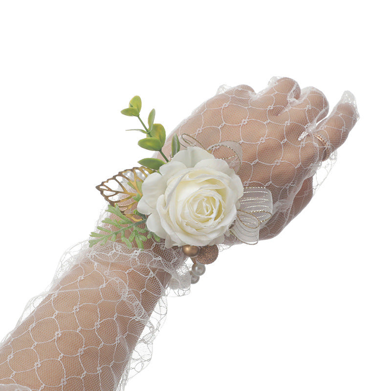 New Wedding Mori Wrist Flower Bride Bridesmaid Hand Flower Rose Green Leaf Wrist Flower, CG61453