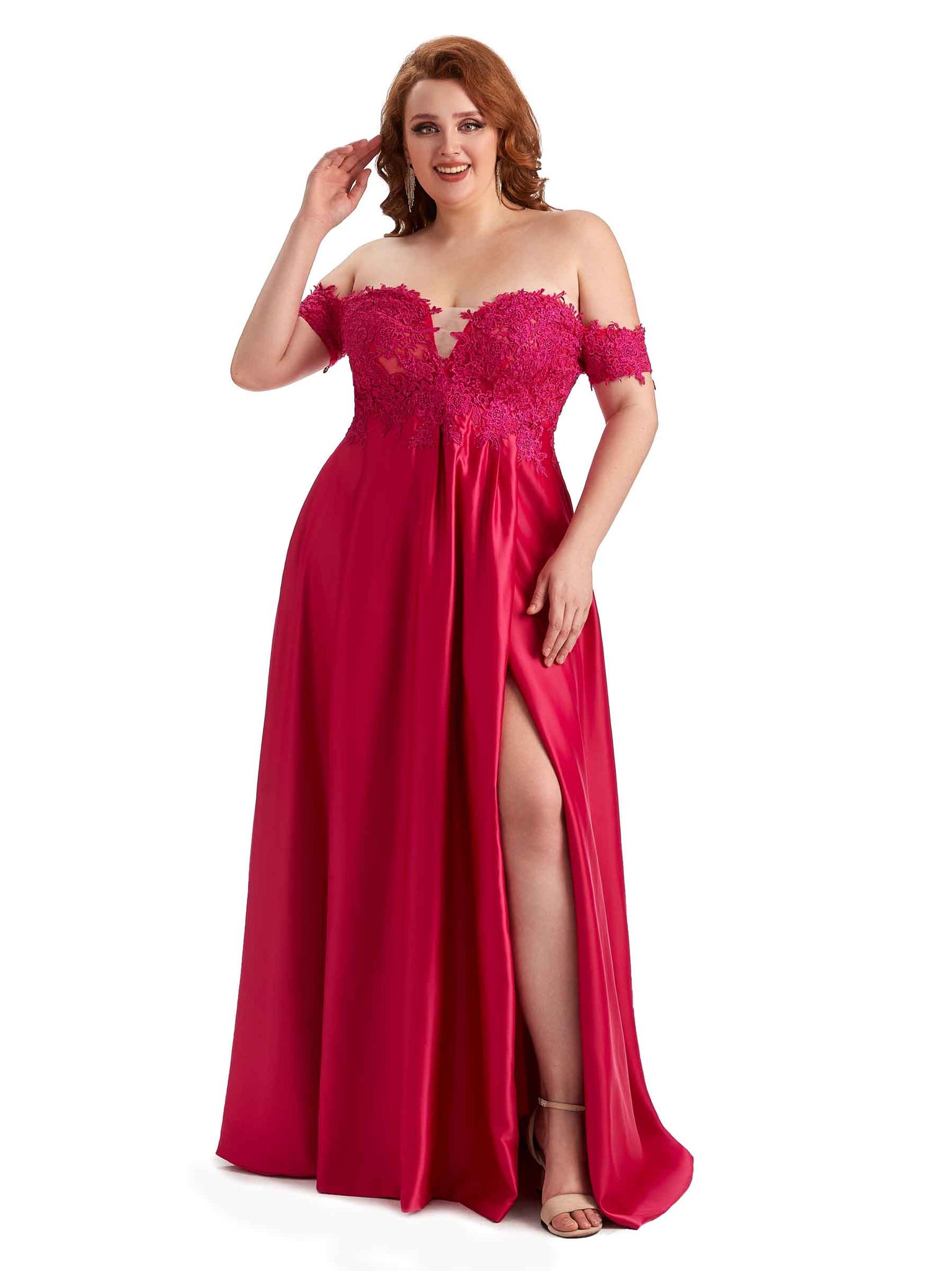 Robe de demoiselle d'honneur longue en satin doux avec fente épaules dénudées pour mariage