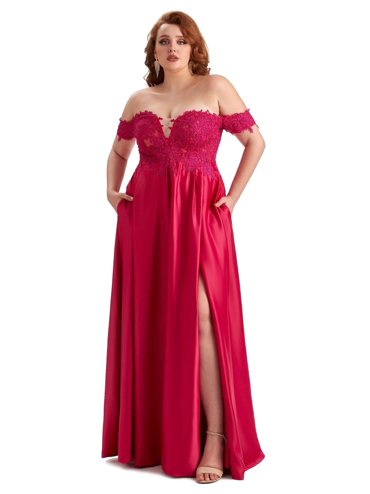 Robe de demoiselle d'honneur longue en satin doux avec fente épaules dénudées pour mariage