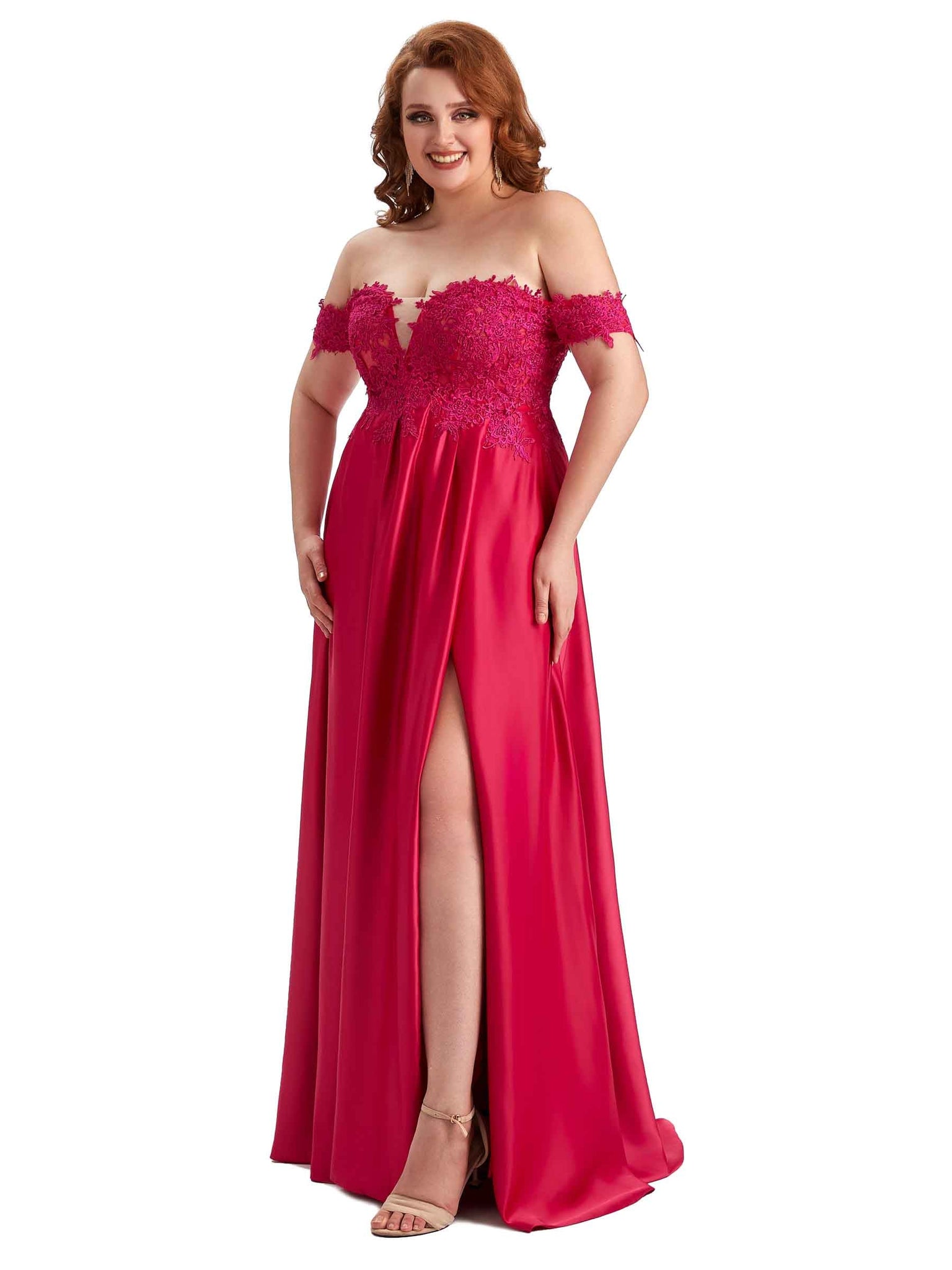 Robe de demoiselle d'honneur longue en satin doux avec fente épaules dénudées pour mariage