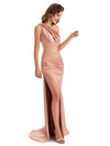 Robe de soirée longue satin sexy asymétrique épaule dénudée fente latérale sirène unique