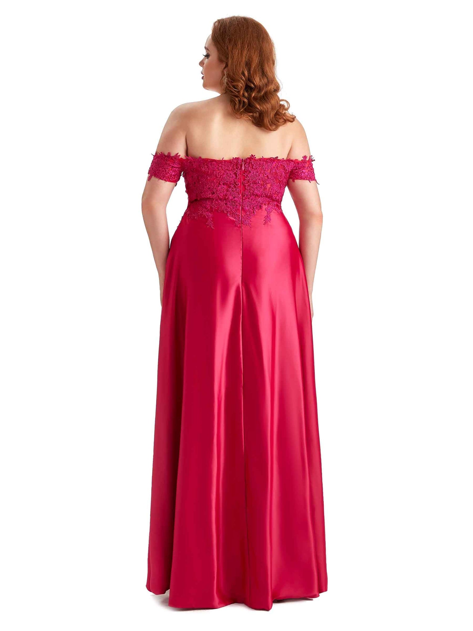Robe de demoiselle d'honneur longue en satin doux avec fente épaules dénudées pour mariage