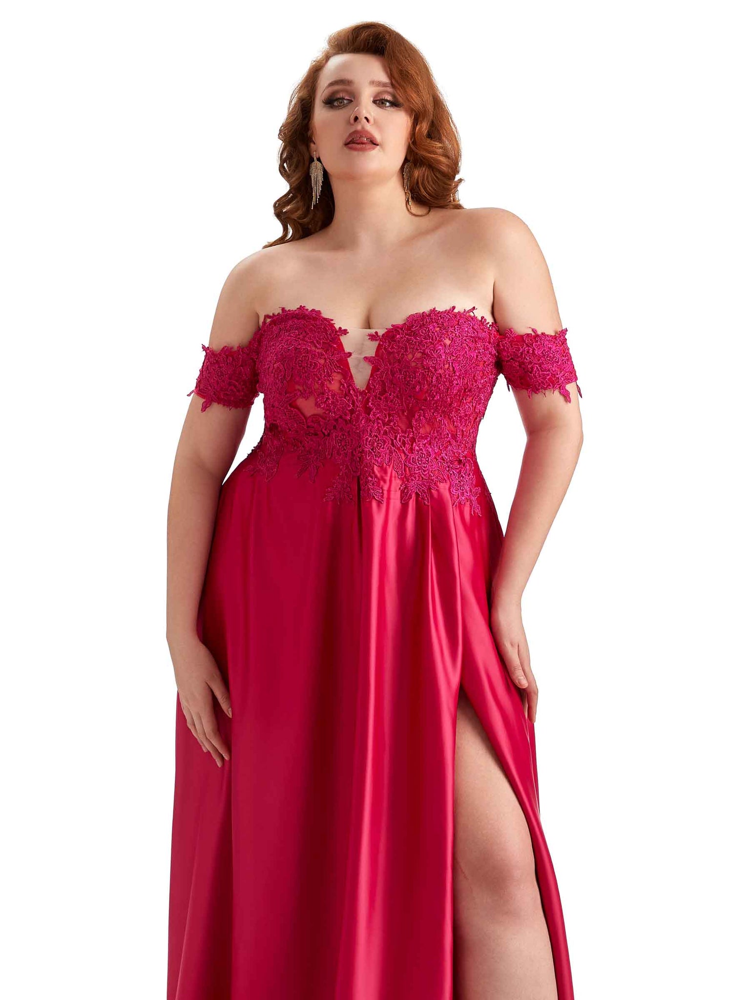 Robe de demoiselle d'honneur longue en satin doux avec fente épaules dénudées pour mariage