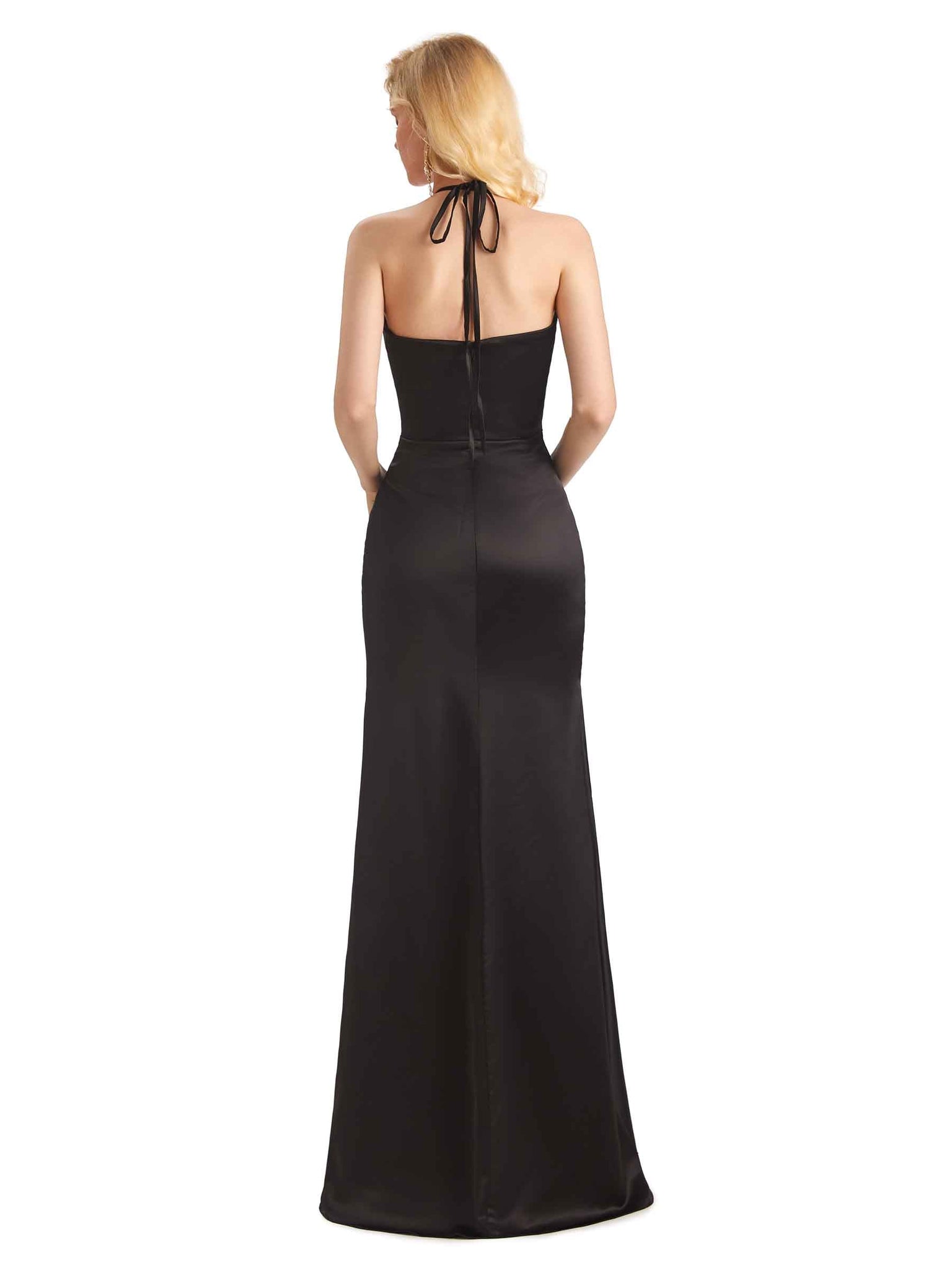 Robes d'invitées de mariage sirène longues satin doux fente latérale sexy