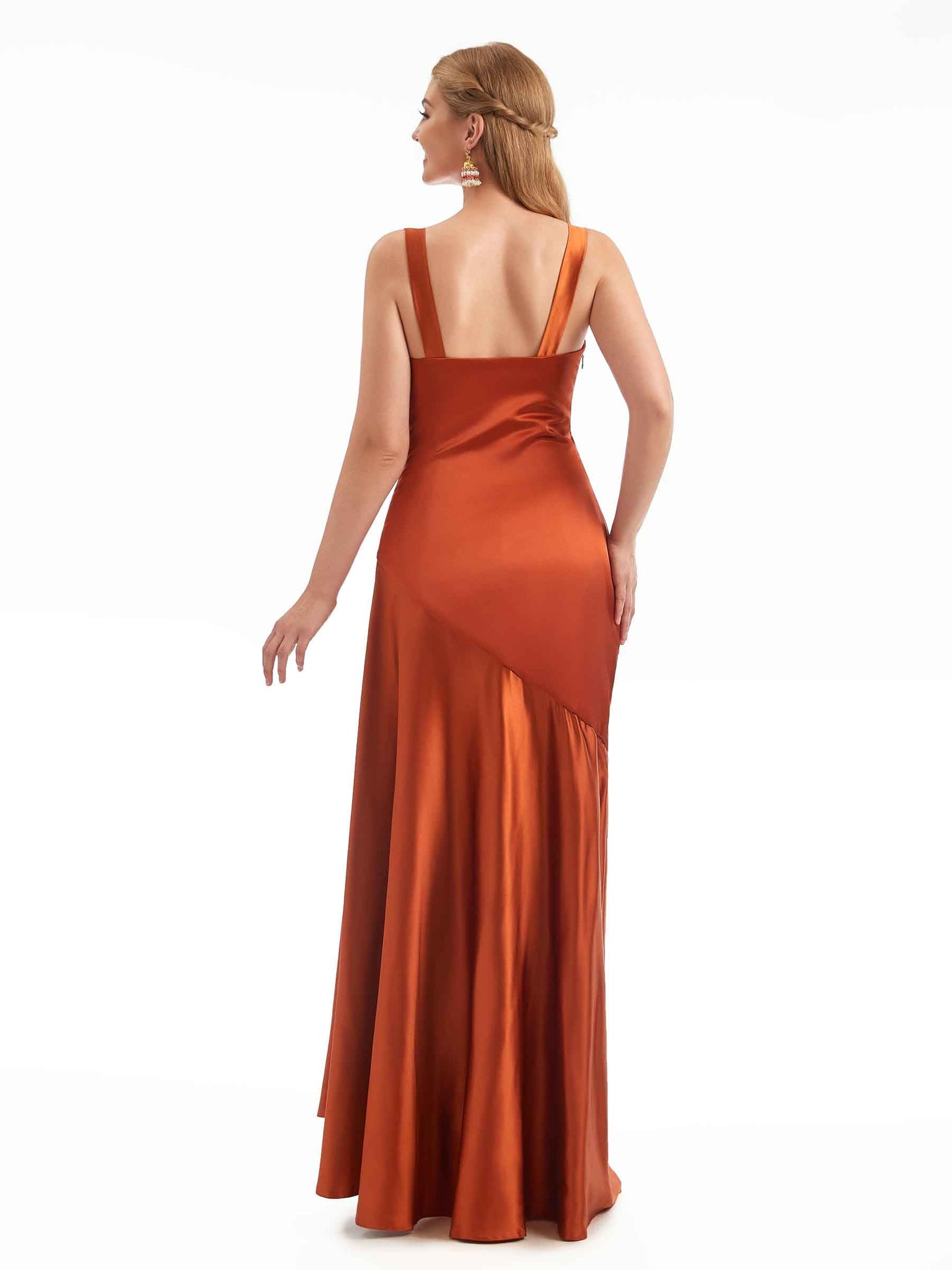 bretelles spaghetti Robes de demoiselle d'honneur sirène longues modernes en satin extensible chic fendues