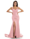 Blush Sexy fente sirène doux satin longues robes de demoiselle d'honneur