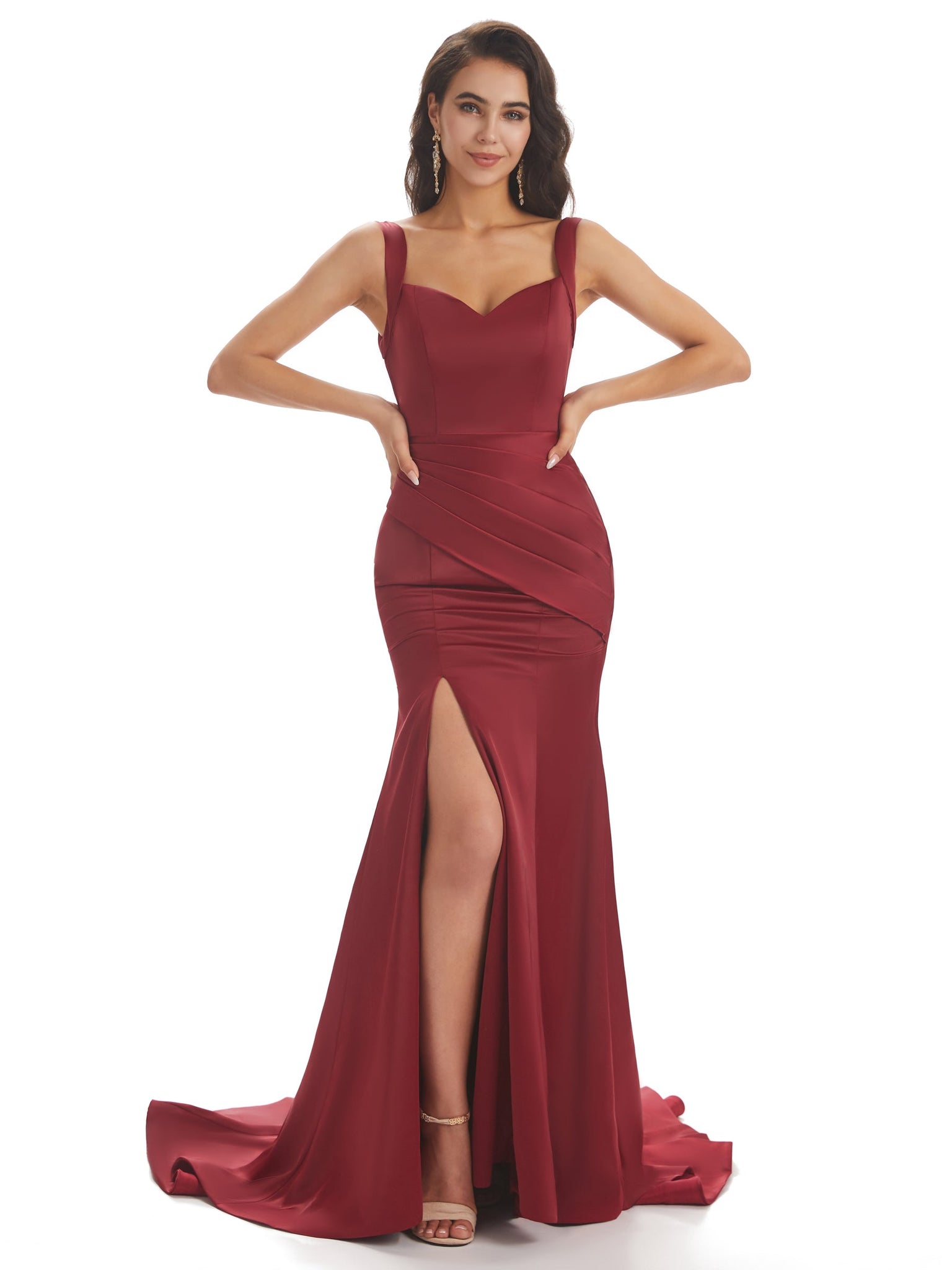 Robes soirée demoiselle d'honneur sirène sexy Traîne Balayage avec bretelles fendues