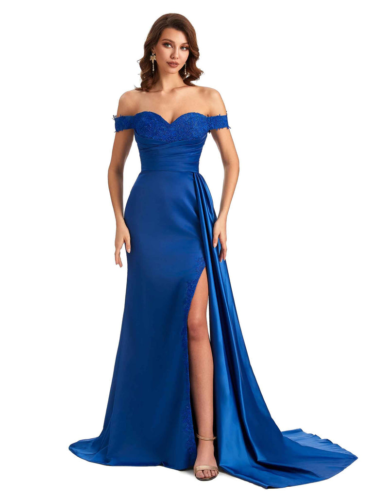 Robe de bal Satin soyeux épaules dénudées fente pour mariage