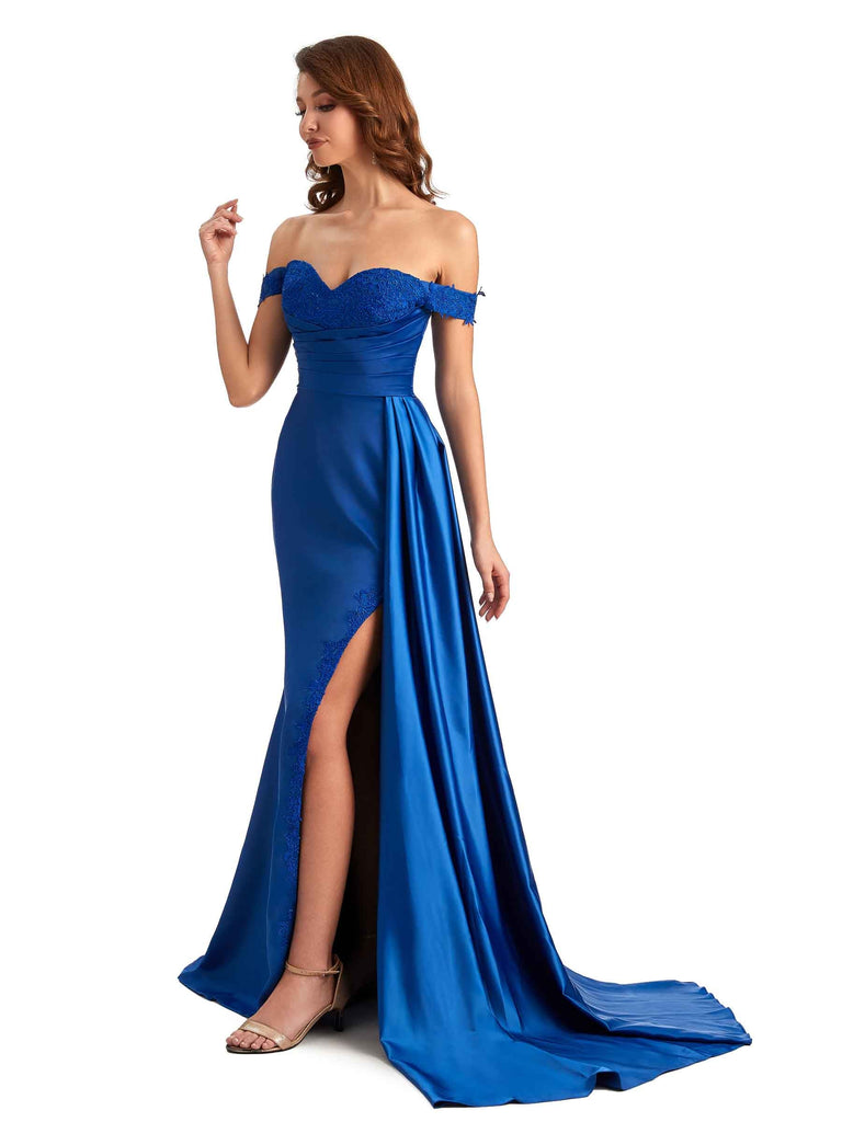 Robe de bal Satin soyeux épaules dénudées fente pour mariage